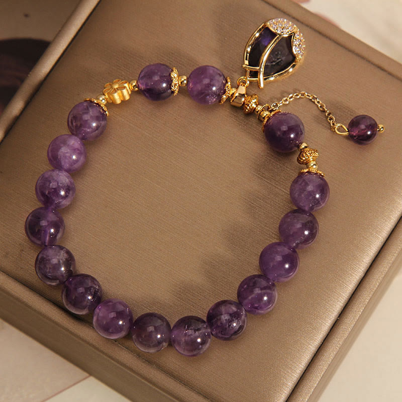 Buddha Stones Amethyst-Lilien-Charm-Armband für Balance und Heilung - image 3