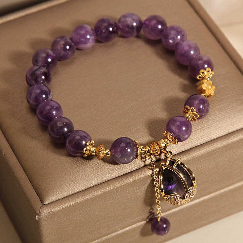 Buddha Stones Amethyst-Lilien-Charm-Armband für Balance und Heilung - image 2
