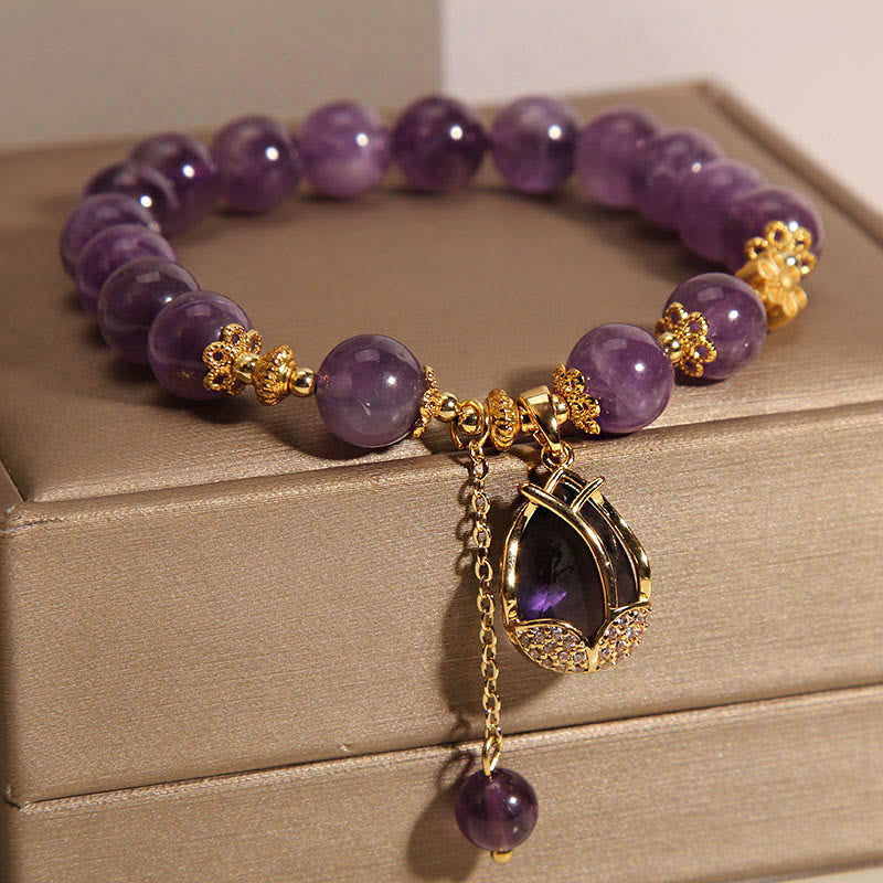 Buddha Stones Amethyst-Lilien-Charm-Armband für Balance und Heilung - image 4