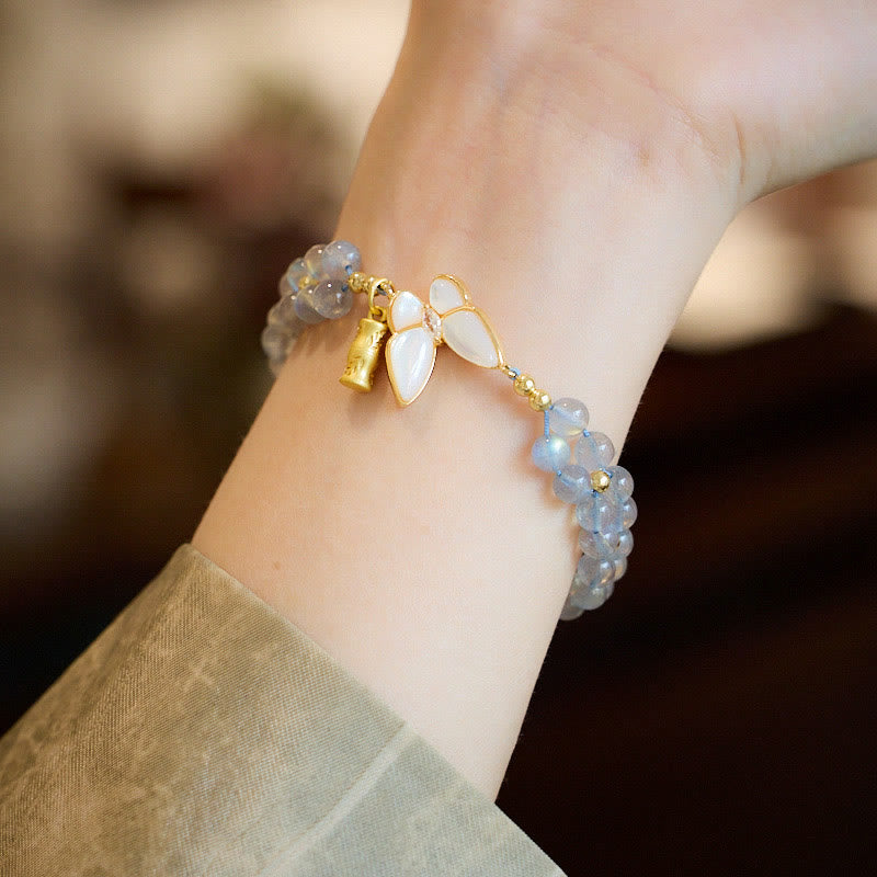 Buddha Stones Armband aus natürlichem Mondstein und Schmetterlings-Bambus-Heilschnur - image 1