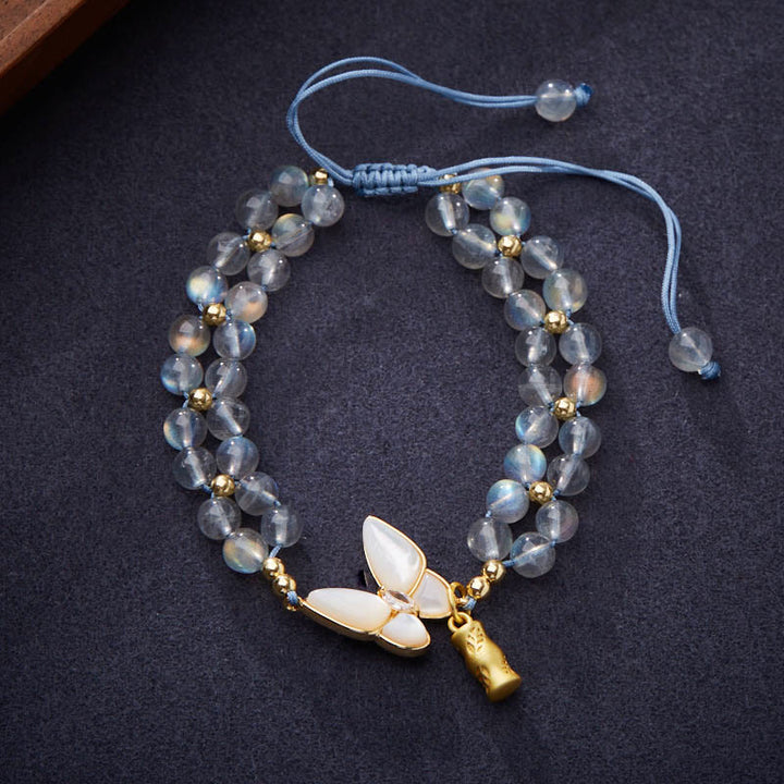 Buddha Stones Armband aus natürlichem Mondstein und Schmetterlings-Bambus-Heilschnur - Mondstein (Handgelenkumfang: 14-21 cm) - image 0