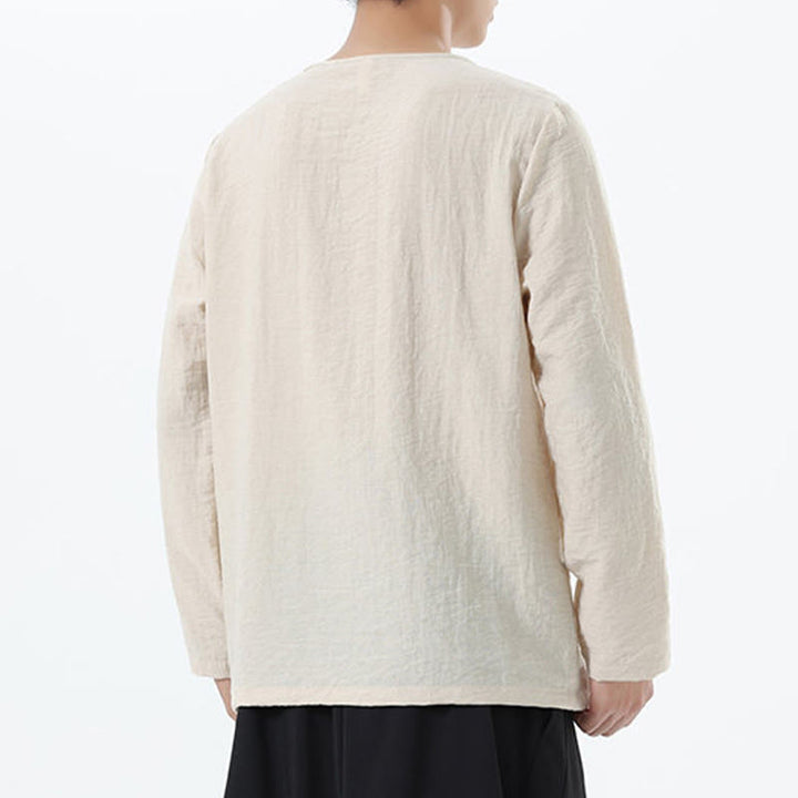 Buddha Stones Herren-Hemd mit langen Ärmeln und Rundkragen, bequem, aus Baumwolle und Leinen - image 16