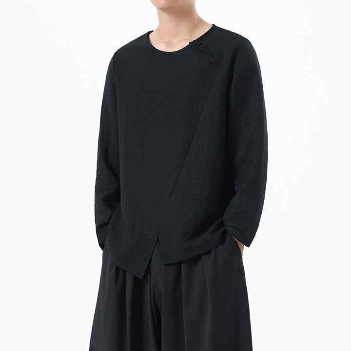 Buddha Stones Herren-Hemd mit langen Ärmeln und Rundkragen, bequem, aus Baumwolle und Leinen - image 29