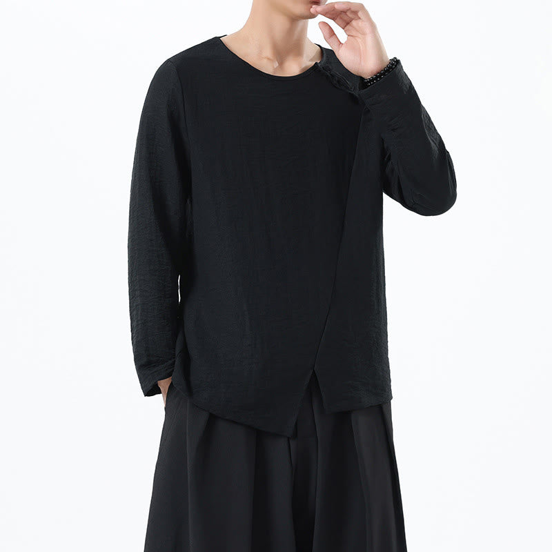 Buddha Stones Herren-Hemd mit langen Ärmeln und Rundkragen, bequem, aus Baumwolle und Leinen - image 27