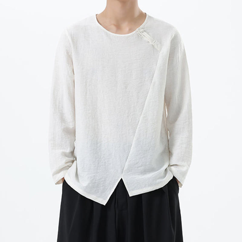 Buddha Stones Herren-Hemd mit langen Ärmeln und Rundkragen, bequem, aus Baumwolle und Leinen - Weiß - US/ UK/AU46, EU56 (5XL) - image 6