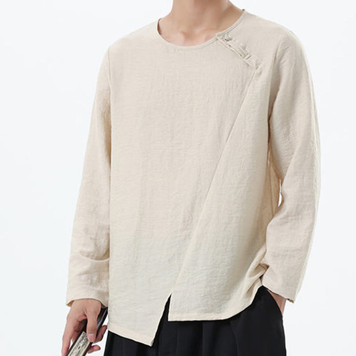 Buddha Stones Herren-Hemd mit langen Ärmeln und Rundkragen, bequem, aus Baumwolle und Leinen - image 17