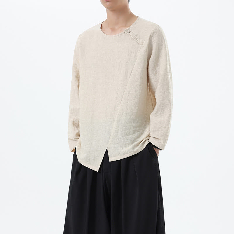 Buddha Stones Herren-Hemd mit langen Ärmeln und Rundkragen, bequem, aus Baumwolle und Leinen - image 15