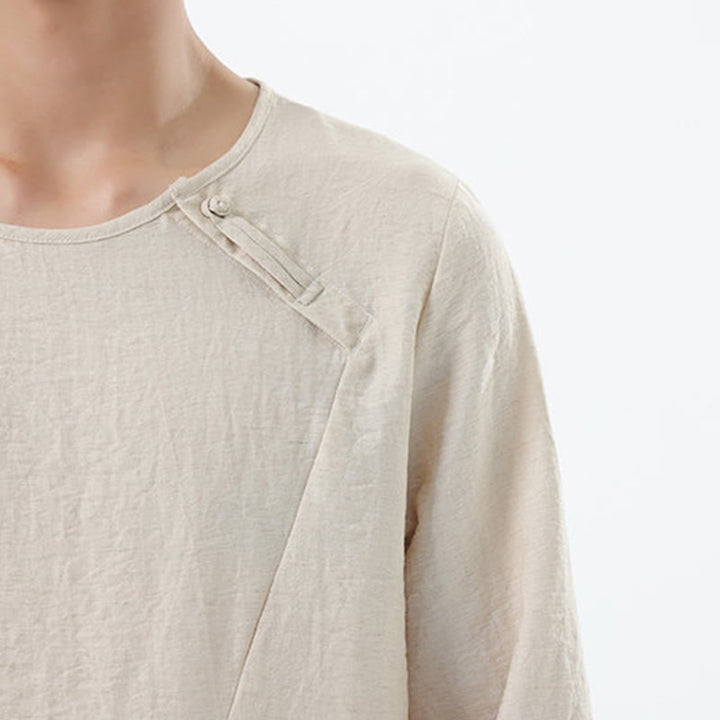 Buddha Stones Herren-Hemd mit langen Ärmeln und Rundkragen, bequem, aus Baumwolle und Leinen - image 23