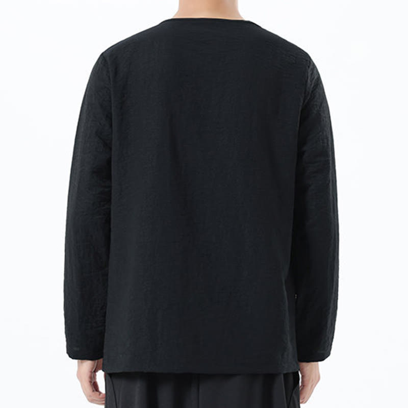 Buddha Stones Herren-Hemd mit langen Ärmeln und Rundkragen, bequem, aus Baumwolle und Leinen - image 28