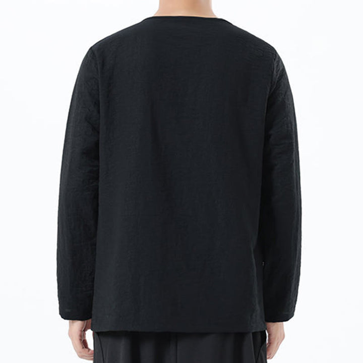 Buddha Stones Herren-Hemd mit langen Ärmeln und Rundkragen, bequem, aus Baumwolle und Leinen - image 28