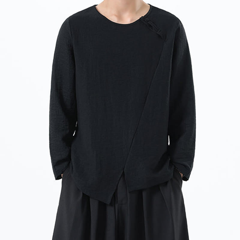 Buddha Stones Herren-Hemd mit langen Ärmeln und Rundkragen, bequem, aus Baumwolle und Leinen - Schwarz - US/ UK/AU46, EU56 (5XL) - image 26