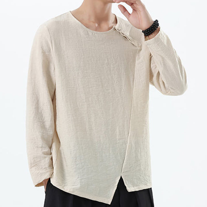 Buddha Stones Herren-Hemd mit langen Ärmeln und Rundkragen, bequem, aus Baumwolle und Leinen - image 18