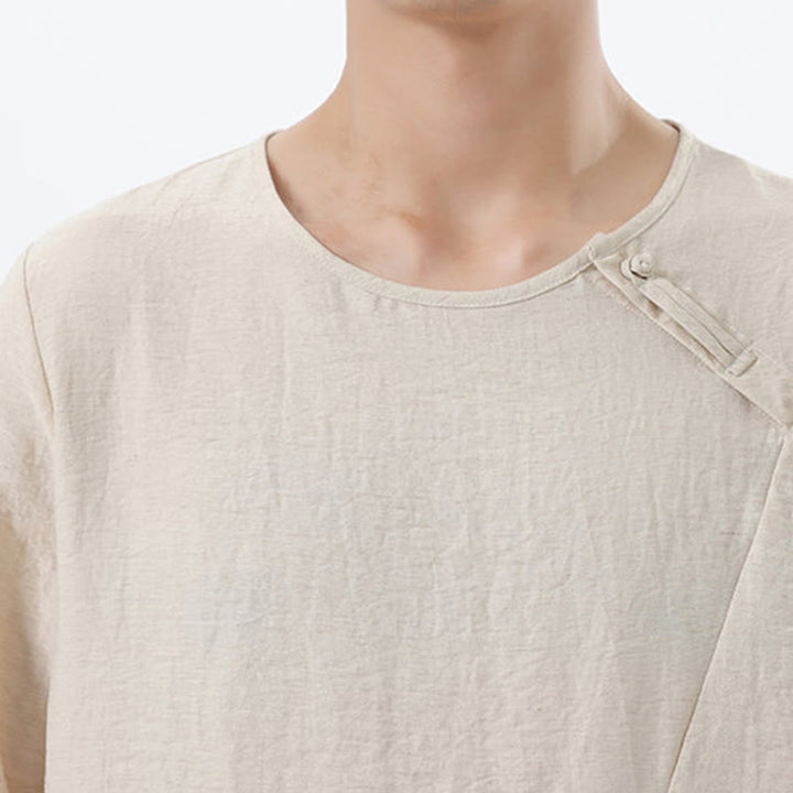 Buddha Stones Herren-Hemd mit langen Ärmeln und Rundkragen, bequem, aus Baumwolle und Leinen - image 22