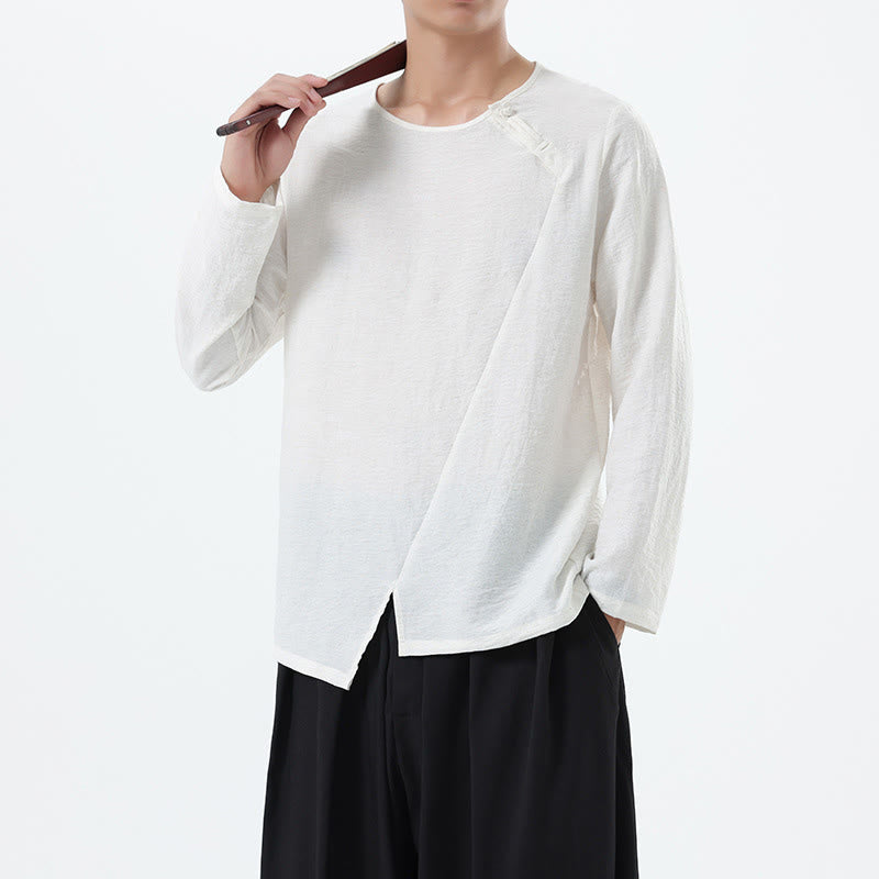 Buddha Stones Herren-Hemd mit langen Ärmeln und Rundkragen, bequem, aus Baumwolle und Leinen - image 12