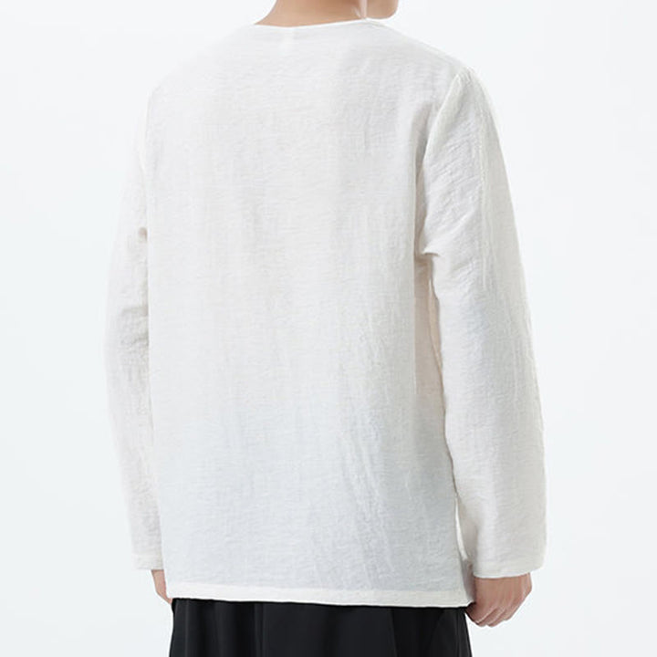 Buddha Stones Herren-Hemd mit langen Ärmeln und Rundkragen, bequem, aus Baumwolle und Leinen - image 8