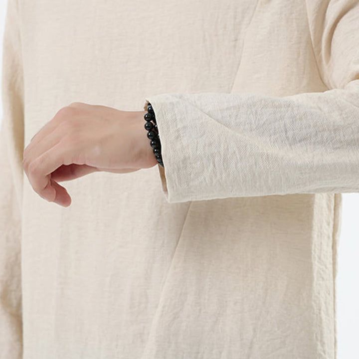 Buddha Stones Herren-Hemd mit langen Ärmeln und Rundkragen, bequem, aus Baumwolle und Leinen - image 25