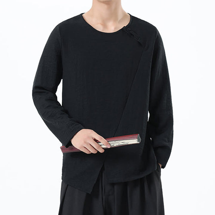 Buddha Stones Herren-Hemd mit langen Ärmeln und Rundkragen, bequem, aus Baumwolle und Leinen - image 32