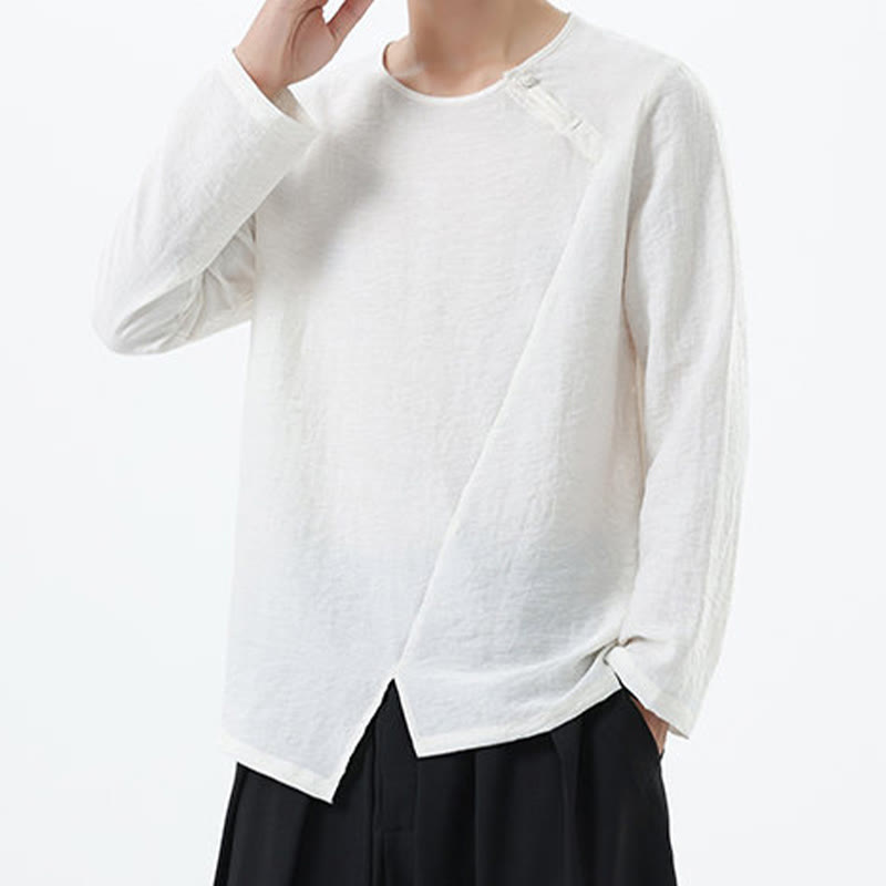 Buddha Stones Herren-Hemd mit langen Ärmeln und Rundkragen, bequem, aus Baumwolle und Leinen - image 13