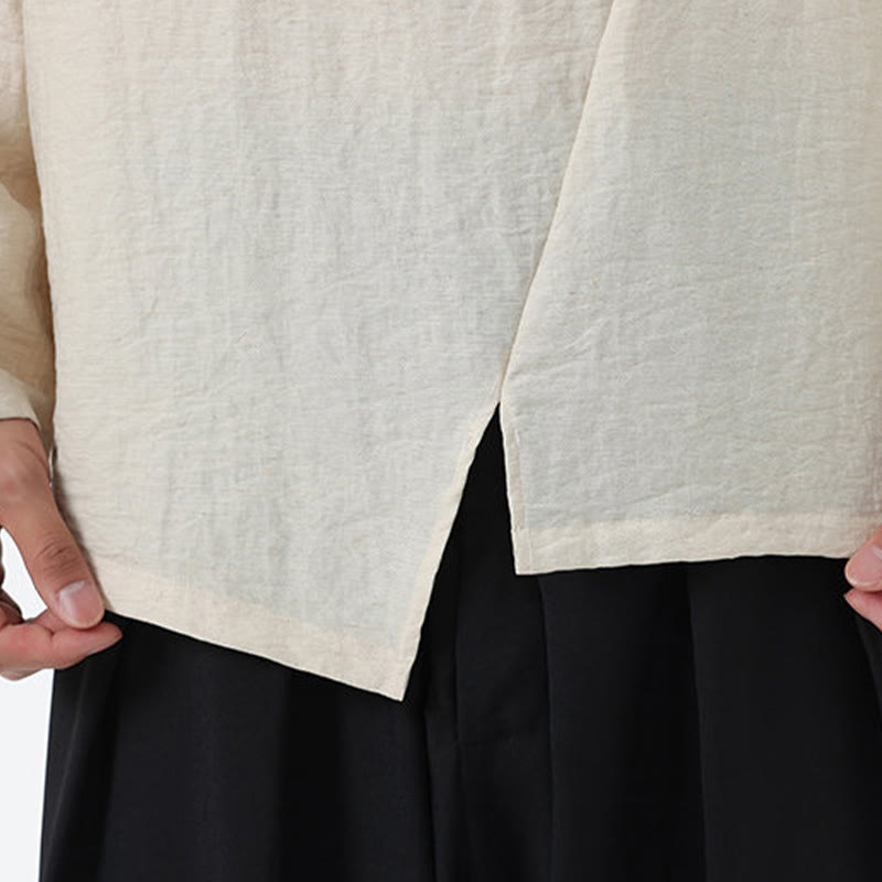 Buddha Stones Herren-Hemd mit langen Ärmeln und Rundkragen, bequem, aus Baumwolle und Leinen - image 24