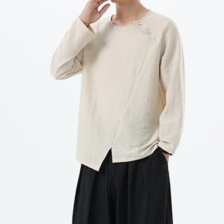 Buddha Stones Herren-Hemd mit langen Ärmeln und Rundkragen, bequem, aus Baumwolle und Leinen - image 19