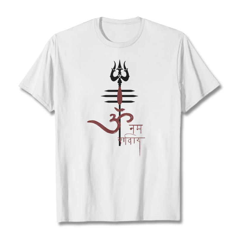 Buddha Stones OM NAMAH SHIVAYA Trident Baumwoll-T-Shirt - Weiß - 2XL - image 13