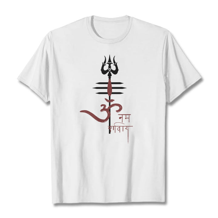Buddha Stones OM NAMAH SHIVAYA Trident Baumwoll-T-Shirt - Weiß - 2XL - image 13