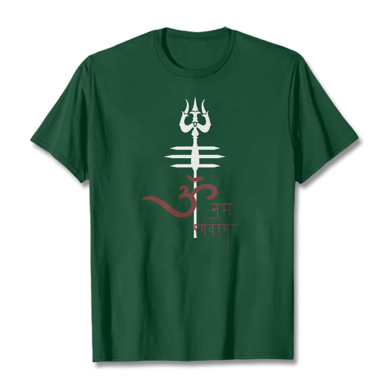 Buddha Stones OM NAMAH SHIVAYA Trident Baumwoll-T-Shirt - Waldgrün - 2XL - image 7