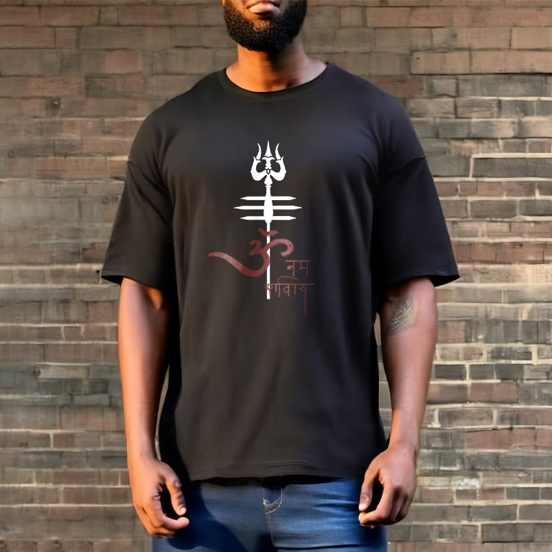 Buddha Stones OM NAMAH SHIVAYA Trident Baumwoll-T-Shirt