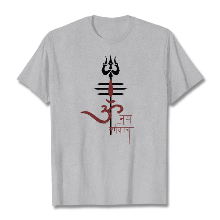 Buddha Stones OM NAMAH SHIVAYA Trident Baumwoll-T-Shirt - Hellgrau - 2XL - image 0