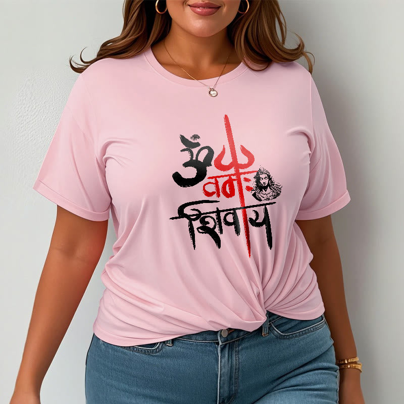 T-Shirt mit Buddha Stones, OM NAMAH SHIVAYA, rotes Trident-Baumwoll-T-Shirt