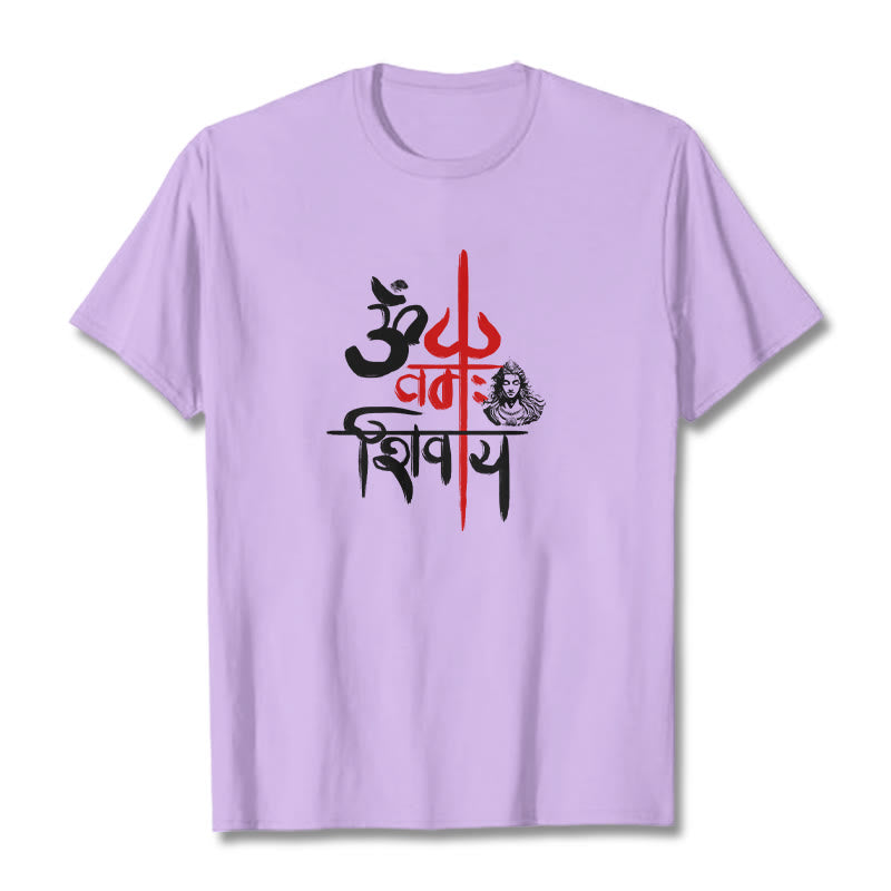 T-Shirt mit Buddha Stones, OM NAMAH SHIVAYA, rotes Trident-Baumwoll-T-Shirt