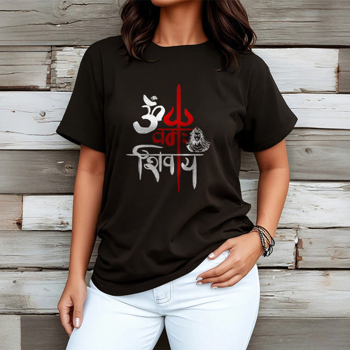 T-Shirt mit Buddha Stones, OM NAMAH SHIVAYA, rotes Trident-Baumwoll-T-Shirt - image 2