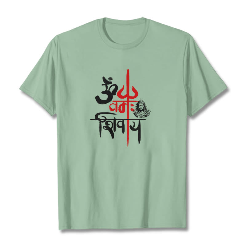 T-Shirt mit Buddha Stones, OM NAMAH SHIVAYA, rotes Trident-Baumwoll-T-Shirt