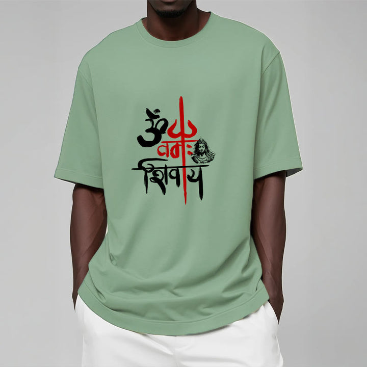 T-Shirt mit Buddha Stones, OM NAMAH SHIVAYA, rotes Trident-Baumwoll-T-Shirt