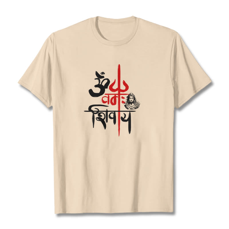 T-Shirt mit Buddha Stones, OM NAMAH SHIVAYA, rotes Trident-Baumwoll-T-Shirt