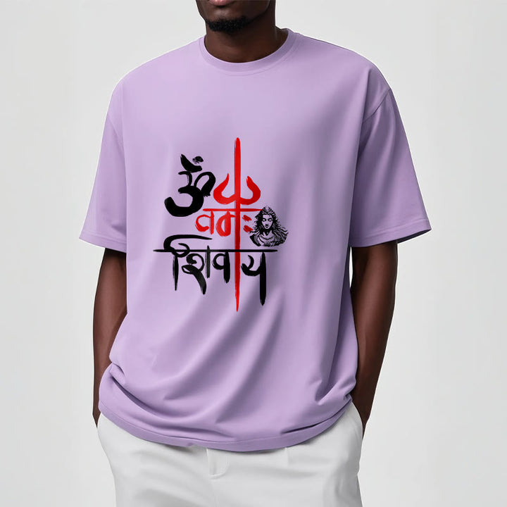 T-Shirt mit Buddha Stones, OM NAMAH SHIVAYA, rotes Trident-Baumwoll-T-Shirt