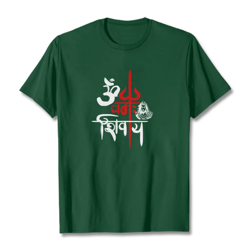 T-Shirt mit Buddha Stones, OM NAMAH SHIVAYA, rotes Trident-Baumwoll-T-Shirt