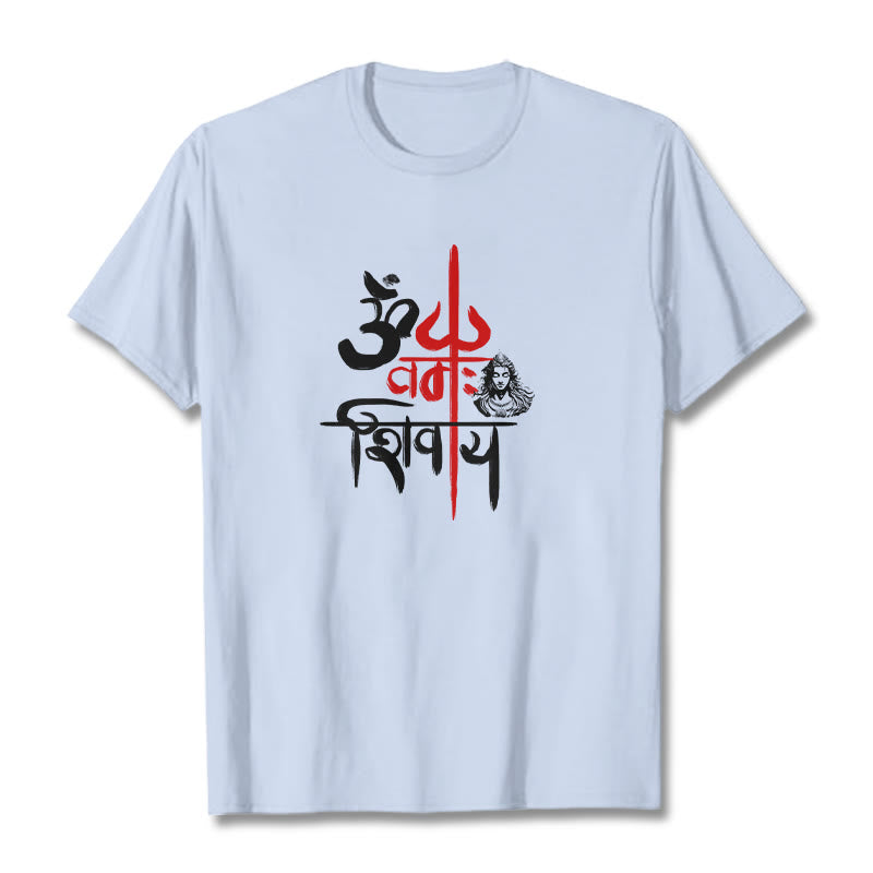 T-Shirt mit Buddha Stones, OM NAMAH SHIVAYA, rotes Trident-Baumwoll-T-Shirt