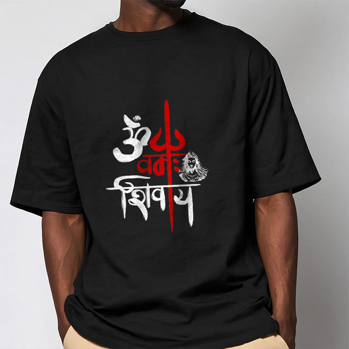 T-Shirt mit Buddha Stones, OM NAMAH SHIVAYA, rotes Trident-Baumwoll-T-Shirt