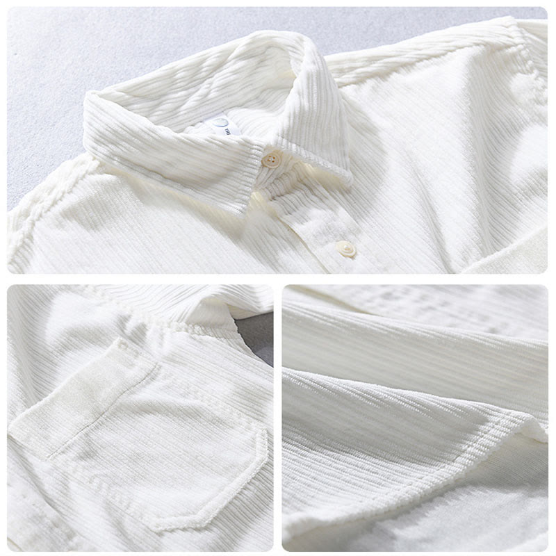 Buddha Stones Herren Langarm Umlegekragen mit Tasche Cord Freizeithemd - image 11