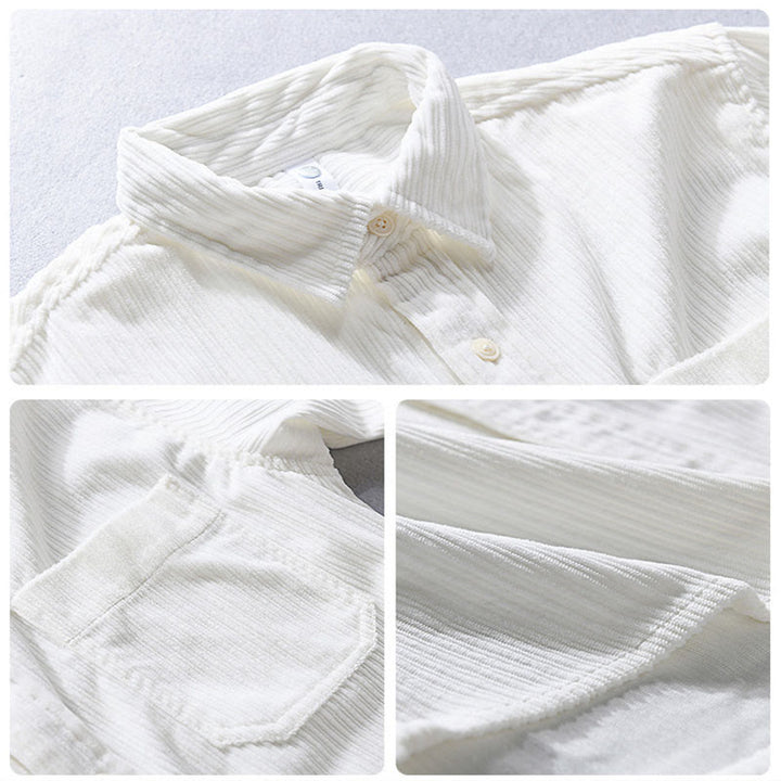 Buddha Stones Herren Langarm Umlegekragen mit Tasche Cord Freizeithemd - image 11