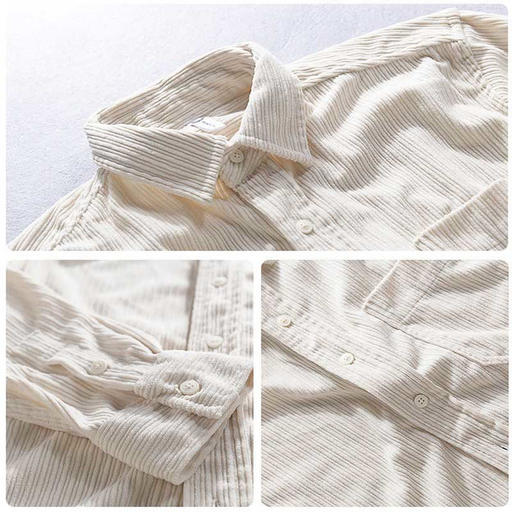 Buddha Stones Herren Langarm Umlegekragen mit Tasche Cord Freizeithemd - image 10