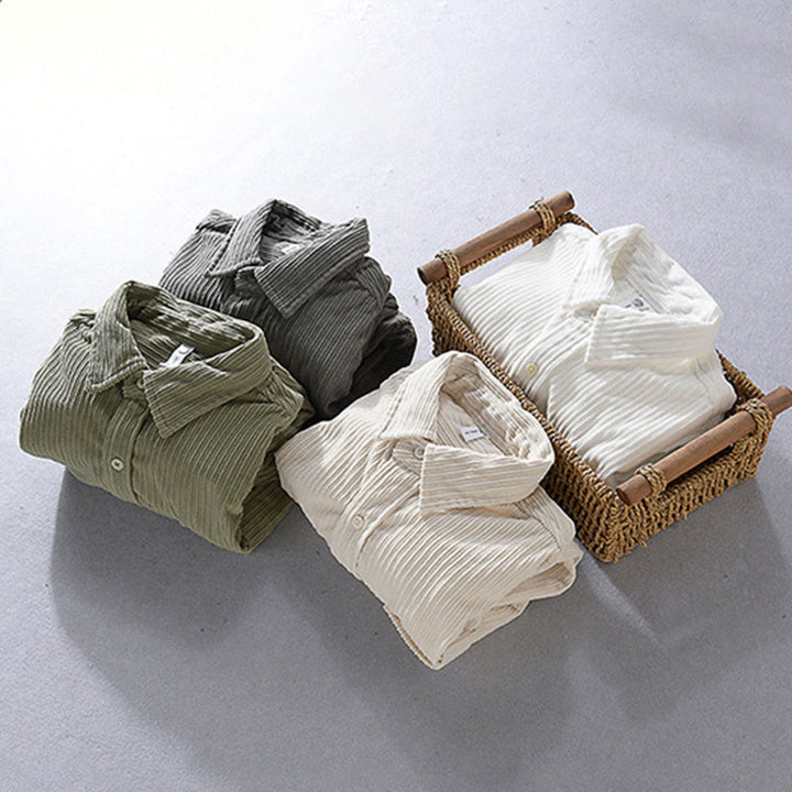 Buddha Stones Herren Langarm Umlegekragen mit Tasche Cord Freizeithemd - image 5