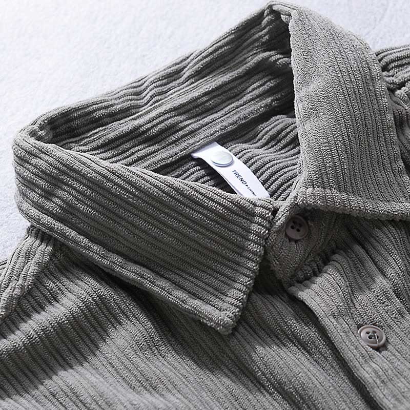 Buddha Stones Herren Langarm Umlegekragen mit Tasche Cord Freizeithemd - image 8