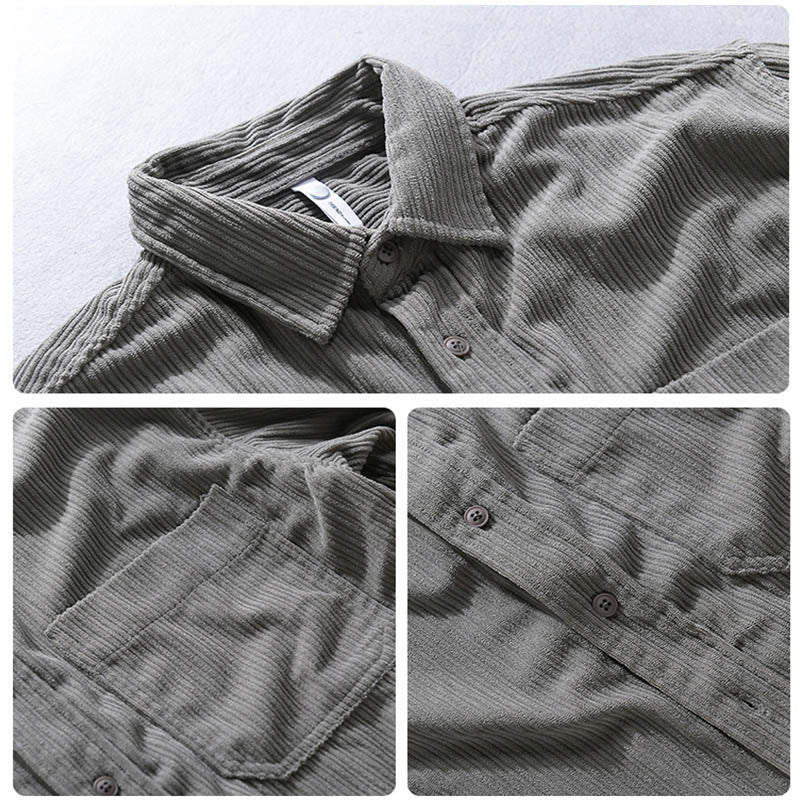 Buddha Stones Herren Langarm Umlegekragen mit Tasche Cord Freizeithemd - image 7