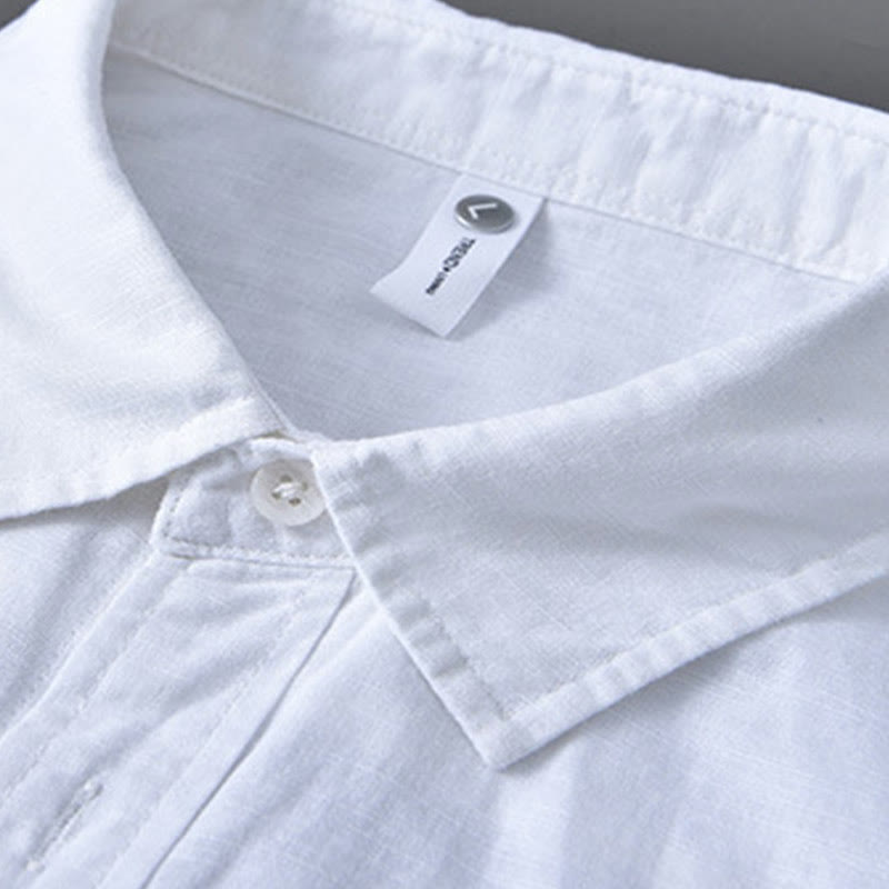 Buddha Stones Herren Langarm Umlegekragen mit Tasche Reine Farbe Bequemes Baumwollhemd - image 13