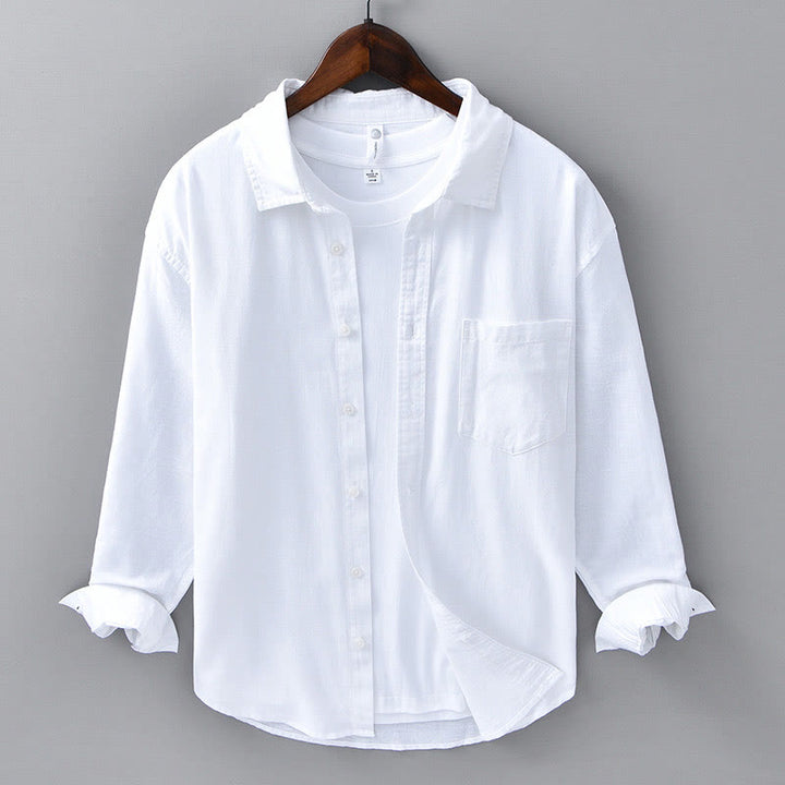 Herren-Langarmhemd mit Buddha Stones -Motiv, Umlegekragen, Tasche, einfarbig, bequem, aus Baumwolle - Weiß - US/UK/AU42, EU52 (3XL) - image 12