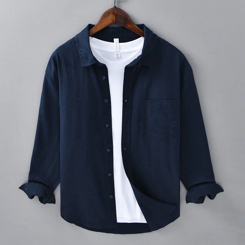 Herren-Langarmhemd mit Buddha Stones -Motiv, Umlegekragen, Tasche, einfarbig, bequem, aus Baumwolle - Mitternachtsblau - US/UK/AU42, EU52 (3XL) - image 36
