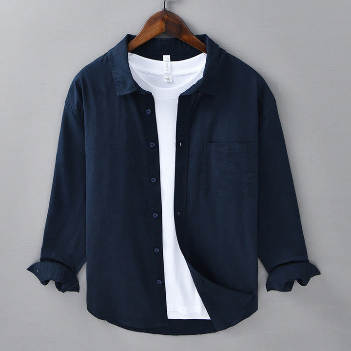 Herren-Langarmhemd mit Buddha Stones -Motiv, Umlegekragen, Tasche, einfarbig, bequem, aus Baumwolle - Mitternachtsblau - US/UK/AU42, EU52 (3XL) - image 36