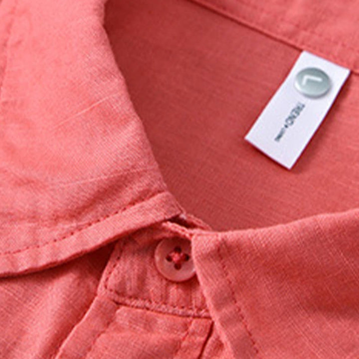 Buddha Stones Herren Langarm Umlegekragen mit Tasche Reine Farbe Bequemes Baumwollhemd - image 33